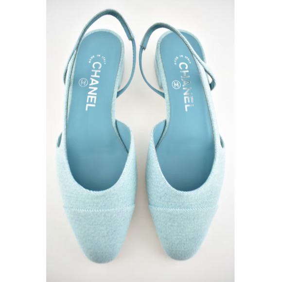Chanel 21S Denim Blue Neon Mademoiselle Coco Sling Slingback Flat Sandal 36.5 - Picture 6 of 12